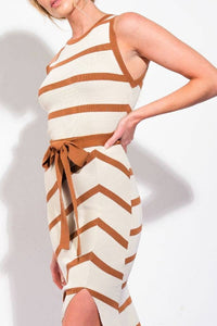 Ivory and Black Sweater Knit Midi Dress