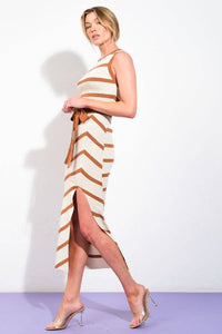 Ivory and Black Sweater Knit Midi Dress