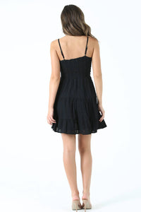 EYELET EMBROIDERED V NECK TWIST FRONT DRESS: PINK FROST