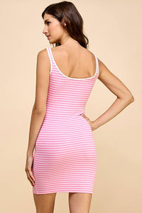 CONTRAST BINDING KEYHOLE MINI DRESS: BLACK/SOFT WHITE