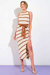 Ivory and Black Sweater Knit Midi Dress