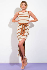 Ivory and Black Sweater Knit Midi Dress