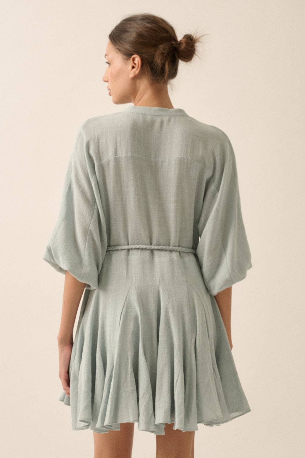 Bubble-Sleeve Pleated Mini Dress