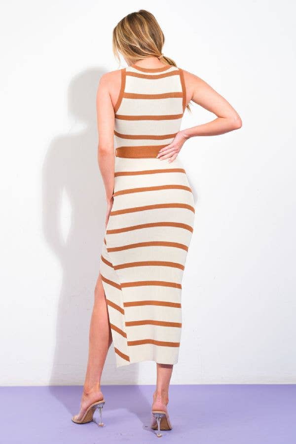 Ivory and Black Sweater Knit Midi Dress