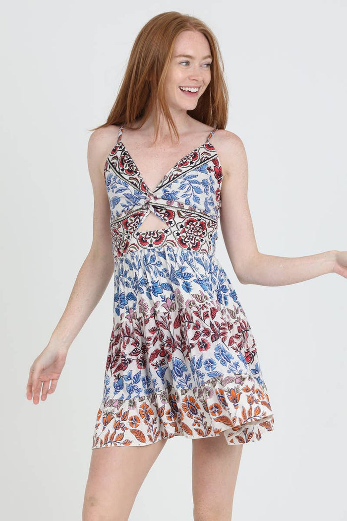 V NECK TWIST FRONT CUT OUT DRESS: IVORY