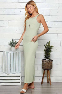 Back Scoop Rib Maxi Dress: Smoke Green