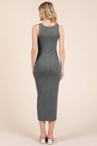 V NECK NON FUCTIONAL BUTTON MIDI DRESS: BLACK / SOFT WHITE