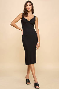 RUCHING NOTCH NECK TANK MIDI DRESS: H GREY