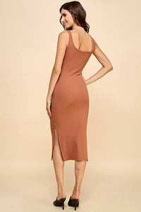 RUCHING NOTCH NECK TANK MIDI DRESS: H GREY