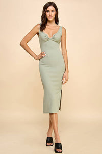 RUCHING NOTCH NECK TANK MIDI DRESS: H GREY