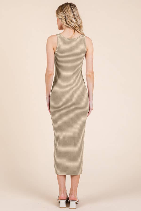 V NECK NON FUCTIONAL BUTTON MIDI DRESS: BLACK / SOFT WHITE