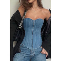 Slim Fit Lace up Solid Color Denim Tube Top