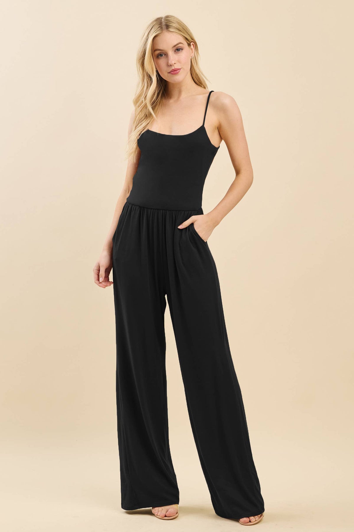 DOUBLE LAYERED PULL UP TANK JUMPSUIT: BLACK
