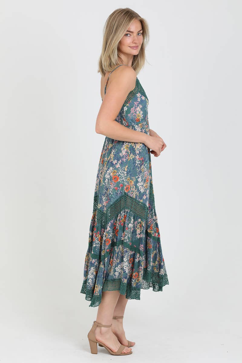 LACE INSERTS MAXI DRESS EMERALD