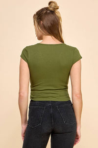 SURPLICE RUCHED DETAIL TOP: EASY OLIVE
