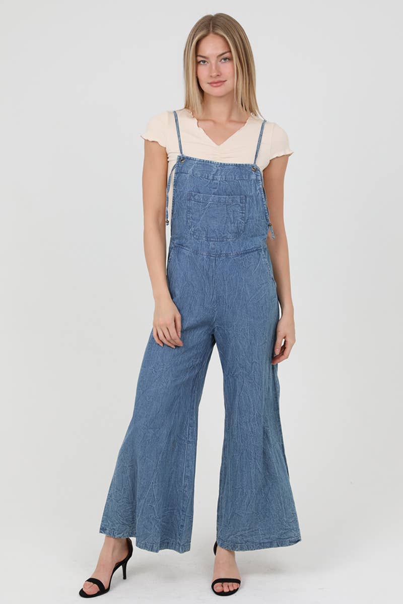 DENIM FLARE LEG OVERALLS JUMPSUIT: DENIM – Voxn Clothing