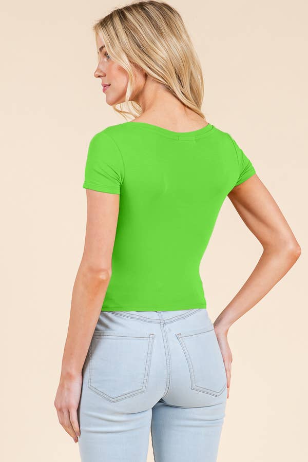 SHORT SLEEVE V-NECK CROP TOP: BLACK