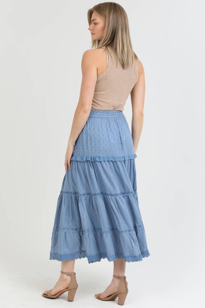 ASIS TIERED MAXI SKIRT WITH LACE TRIM AND SLIT