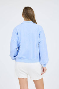 WASHED HALF SNAP BUTTON LONG SLEEVE KNIT TOP: GREY