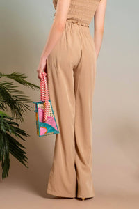 HIGH WAIST WIDE SPLIT LEG DRESS PANTS: OLIVE