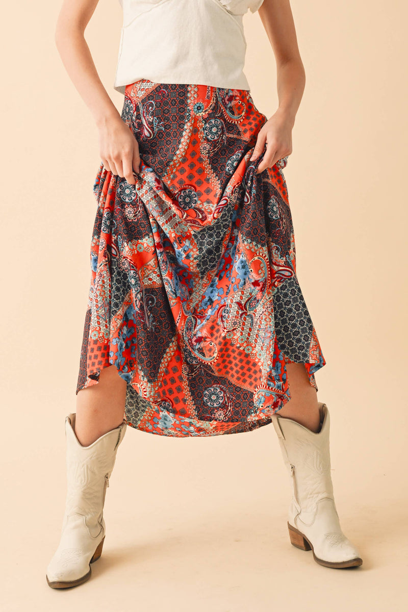 Bradyn Print Skirt-- Blue + Pink