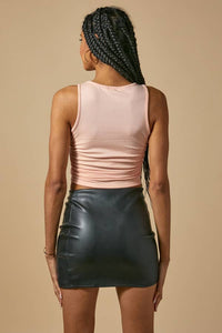 BRUCHED RIB RUCHED TANK TOP: TROPICAL PEACH