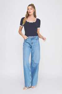 Soft Rib Fine Gauge Square Neck Bow Top