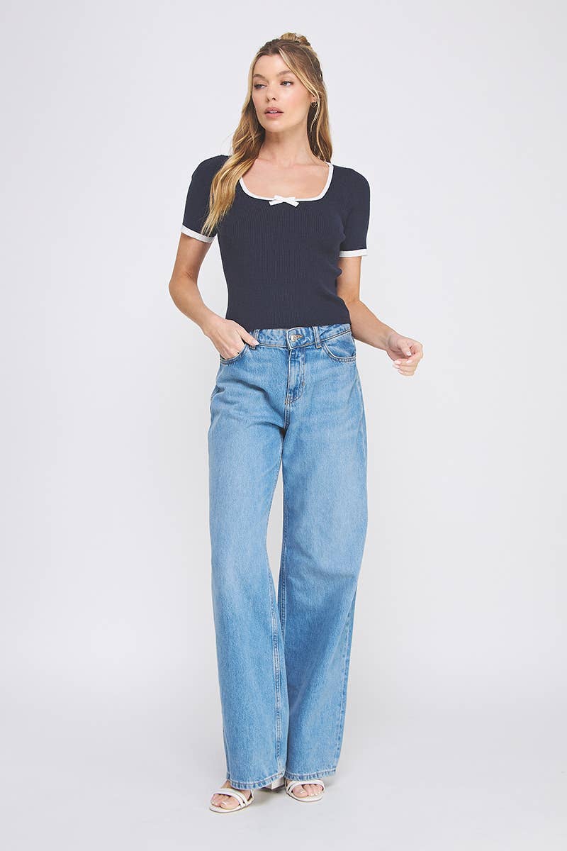 Soft Rib Fine Gauge Square Neck Bow Top
