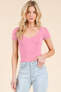 SHORT SLEEVE V-NECK CROP TOP: BLACK