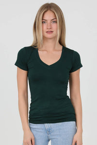 VNECK T SHIRT BASIC TOP: FOREST GREEN