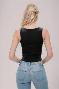 CREW NECK DOUBLE LAYERED TANK TOP: BLACK