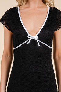 LACE CONTRAST MIDI DRESS: BLACK/WHITE