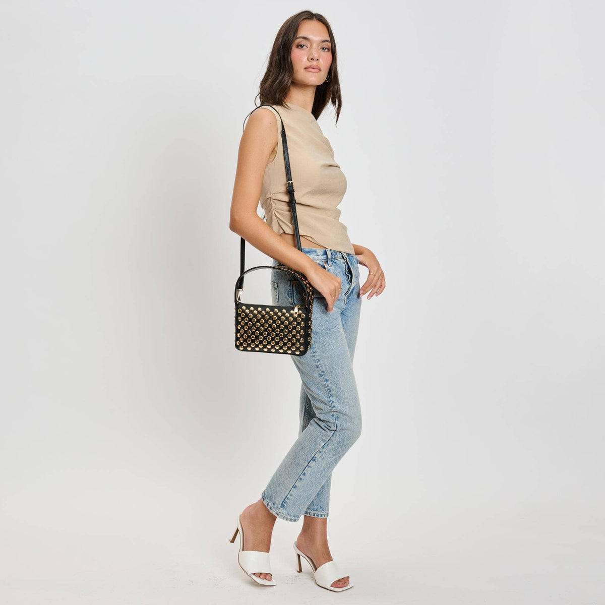 Isabel Studded Crossbody: Oatmilk