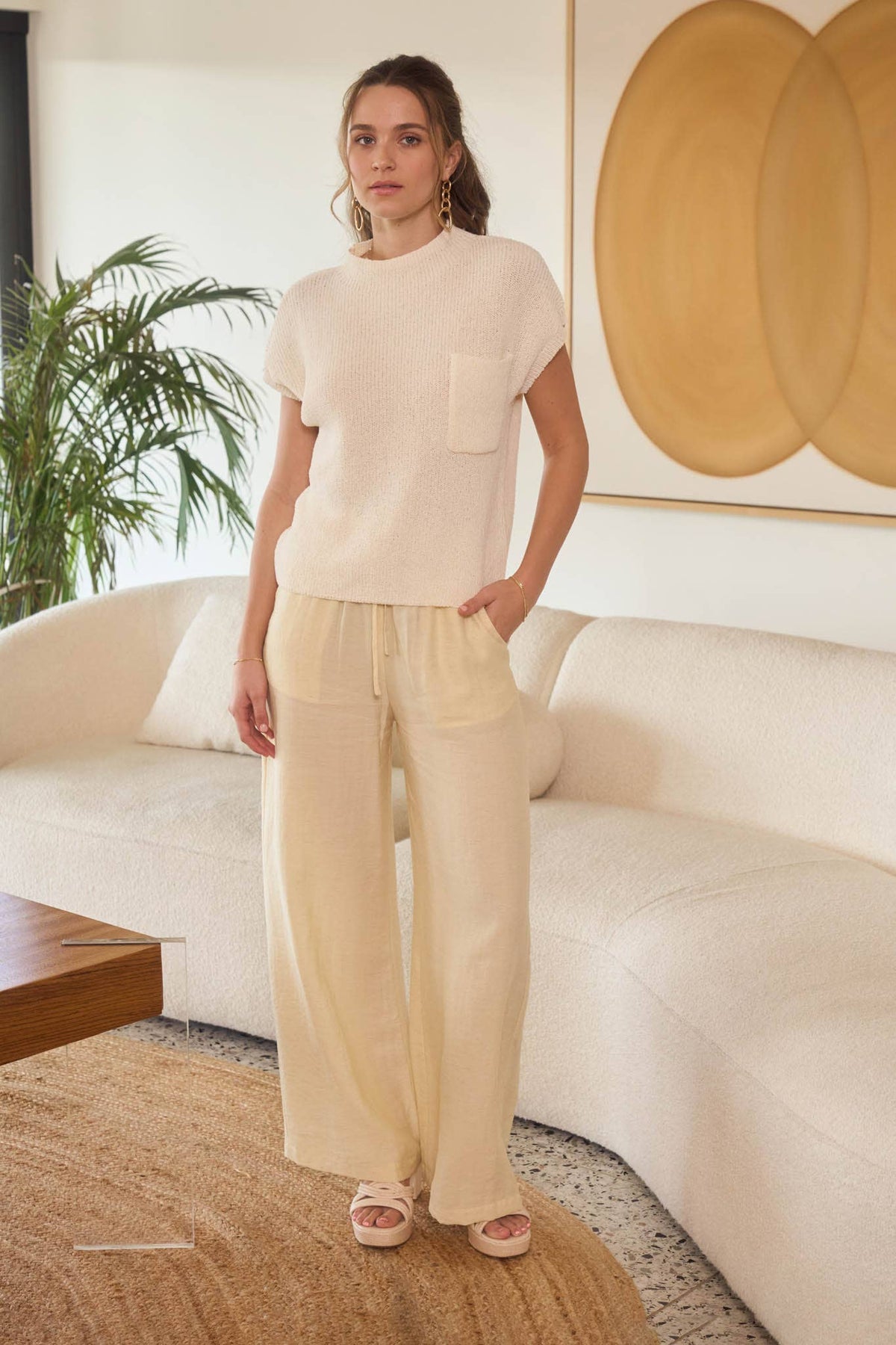 MOCK NECK SHORT SLEEVE SWEATER: IVORY