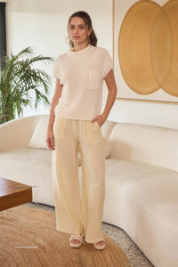 MOCK NECK SHORT SLEEVE SWEATER: IVORY