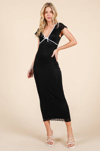 LACE CONTRAST MIDI DRESS: BLACK/WHITE