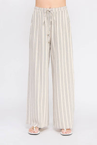 Cotton Blend Stripe Wide Leg Drawstring Pants