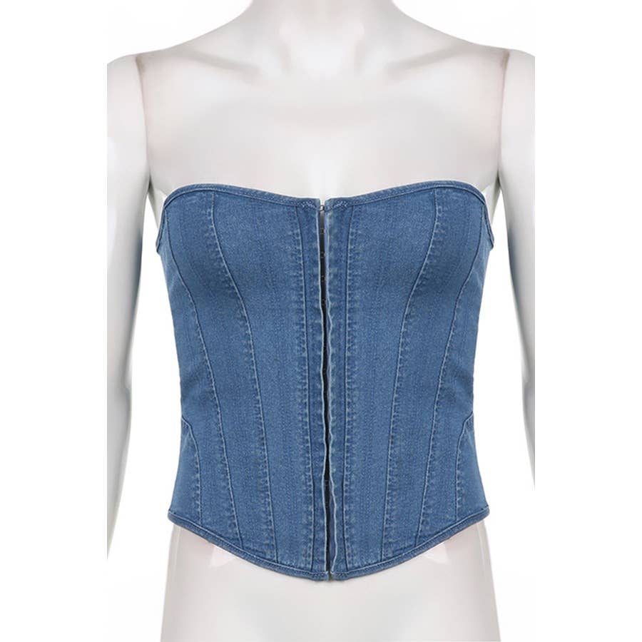 Slim Fit Lace up Solid Color Denim Tube Top