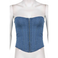 Slim Fit Lace up Solid Color Denim Tube Top