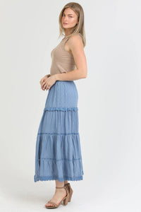 ASIS TIERED MAXI SKIRT WITH LACE TRIM AND SLIT