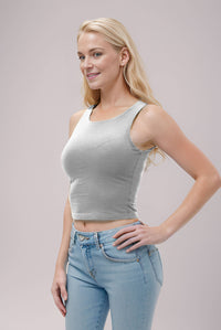 CREW NECK DOUBLE LAYERED TANK TOP: BLACK