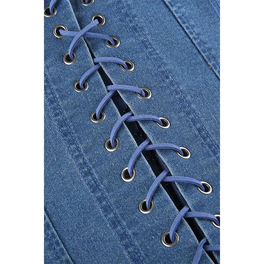 Slim Fit Lace up Solid Color Denim Tube Top