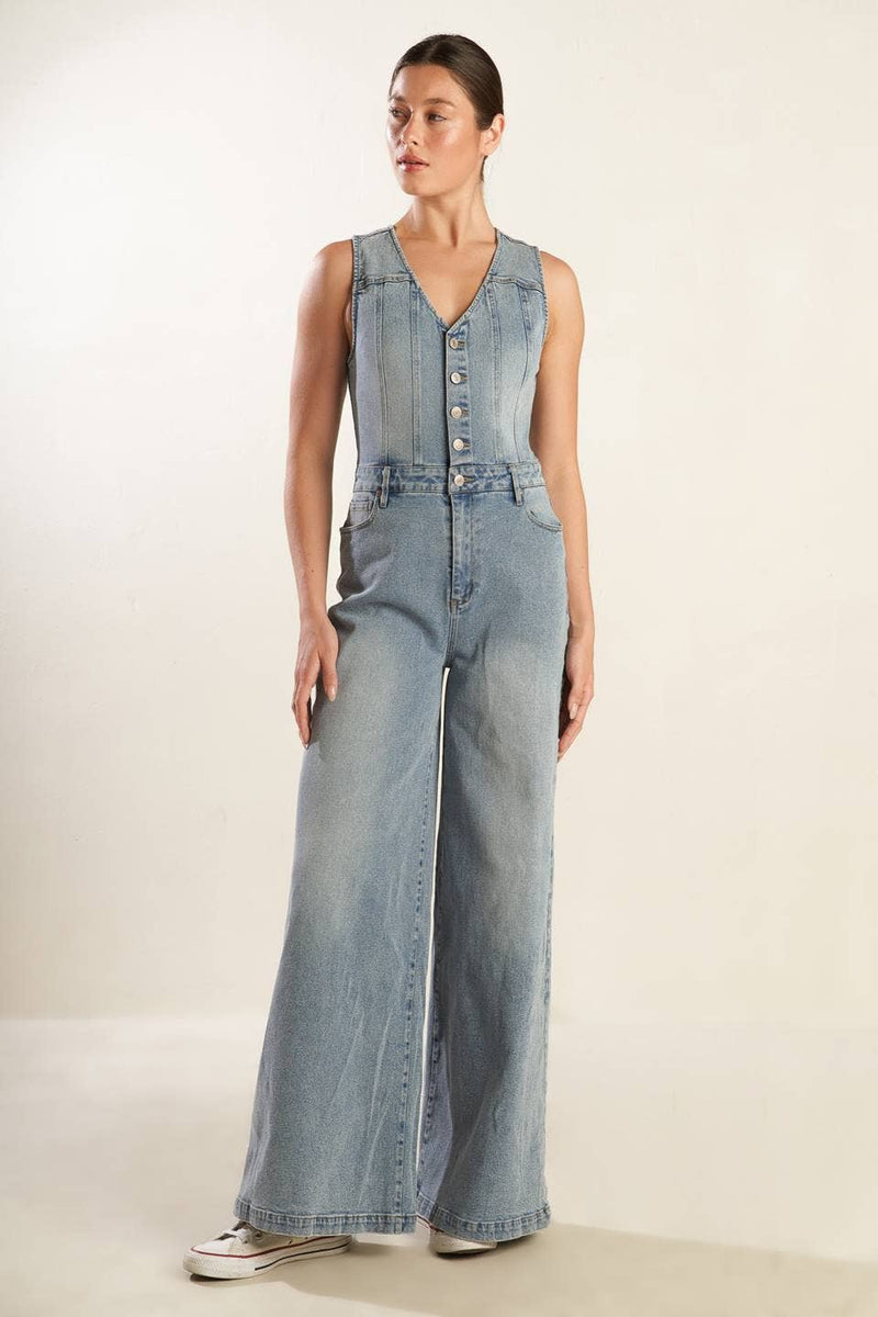 Light Washed Denim Jumpsuit