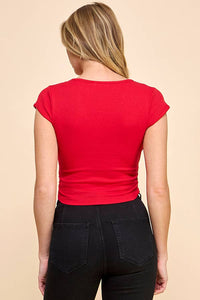 SURPLICE RUCHED DETAIL TOP: EASY OLIVE