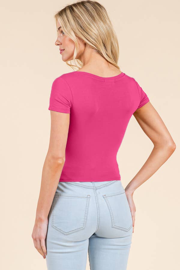 SHORT SLEEVE V-NECK CROP TOP: BLACK