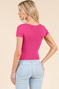 SHORT SLEEVE V-NECK CROP TOP: BLACK