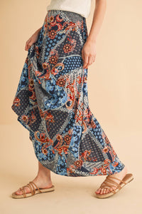 Bradyn Print Skirt-- Blue + Pink