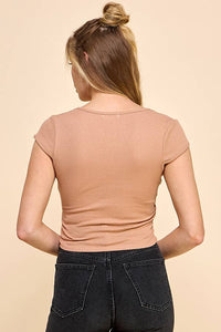 SURPLICE RUCHED DETAIL TOP: EASY OLIVE