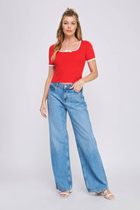 Soft Rib Fine Gauge Square Neck Bow Top