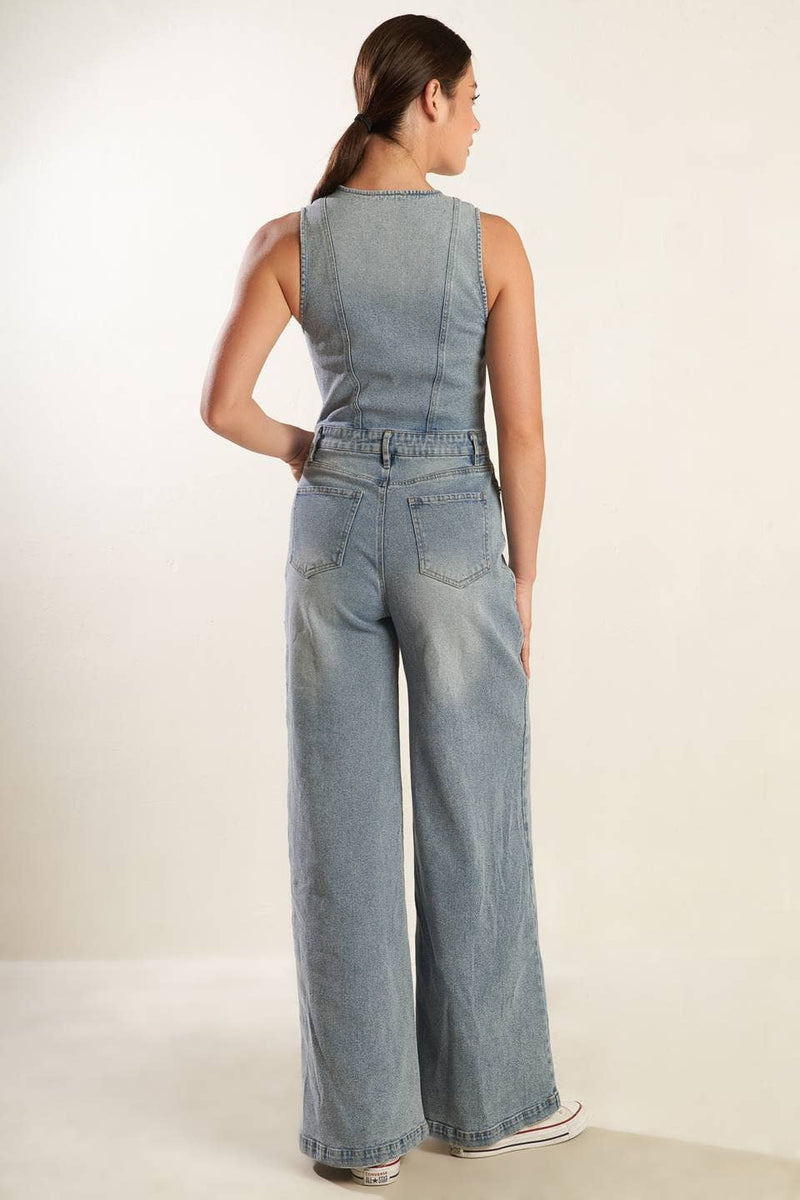 Light Washed Denim Jumpsuit